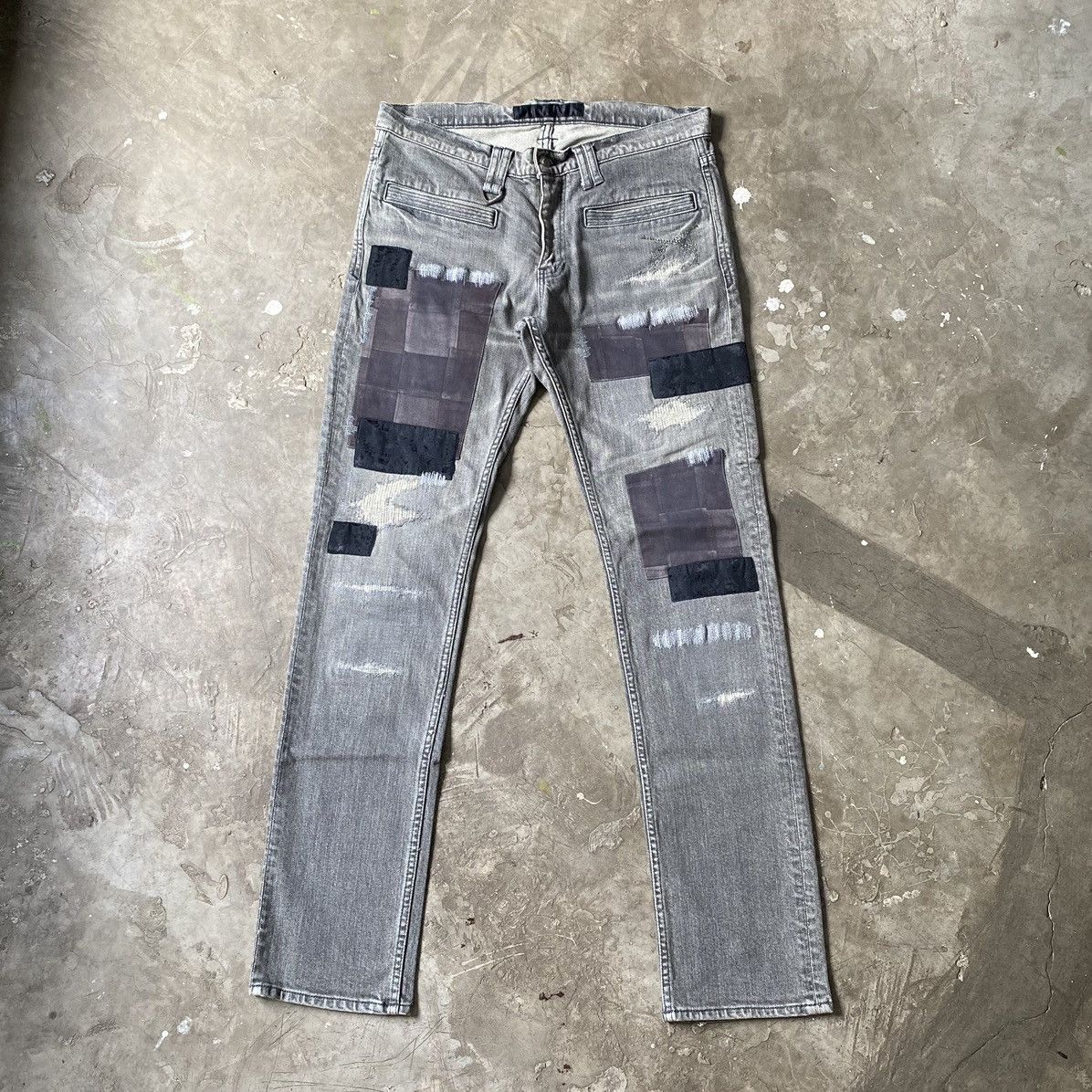 image of Roar x Roarguns - Patchwork Skinny Jeans in Light Grey, Men's (Size 32)