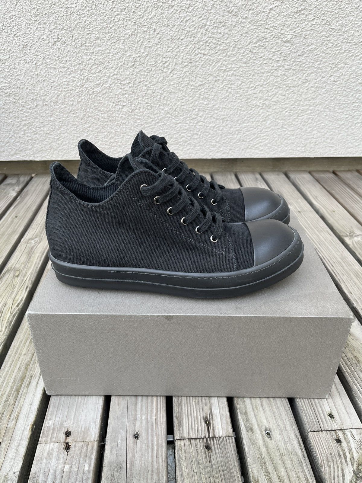 Pre-owned Rick Owens New  Drkshdw Low Canvas Ramones Triple Black Eu 44 Shoes