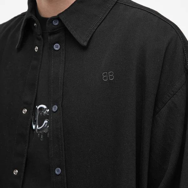 Balenciaga Black Oversized BB Logo Denim Overshirt Size US S / EU 44-46 / 1 - 4 Thumbnail