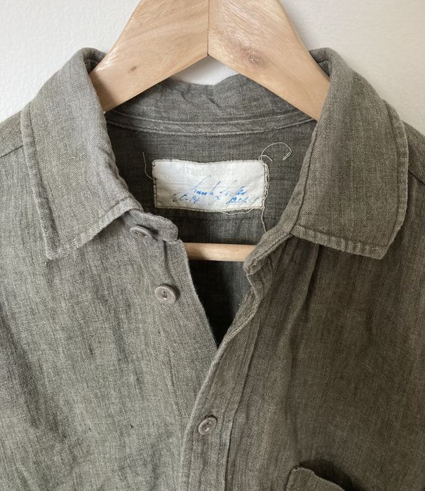 Frank Leder Sample 100 Linen Olive Grey Button Up Shirt Grailed