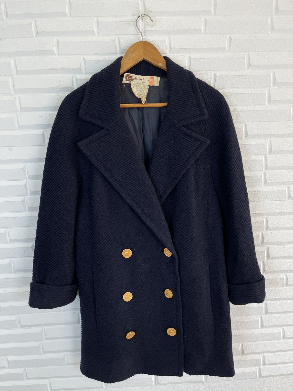 Vtg Corduroy PIERRE BALMAIN France Double Breast Long Coat