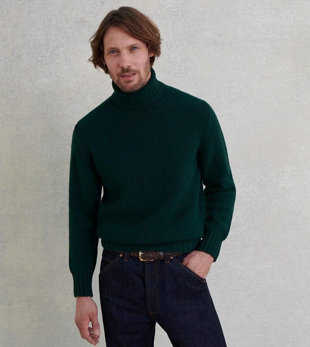 Forest Green Lambswool Submariner Roll Neck Jumper