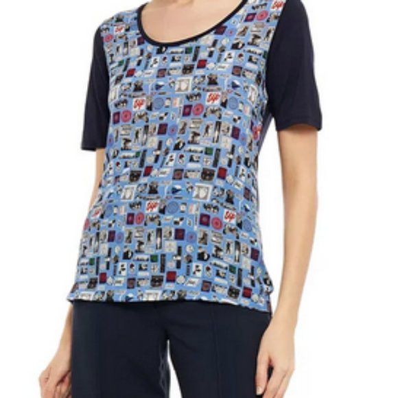 printed silk crepe de chine and modal jersey shirt