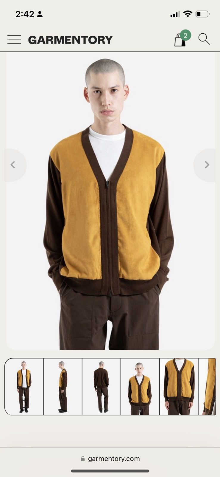 Nanamica Brown and Yellow Hybrid Cardigan