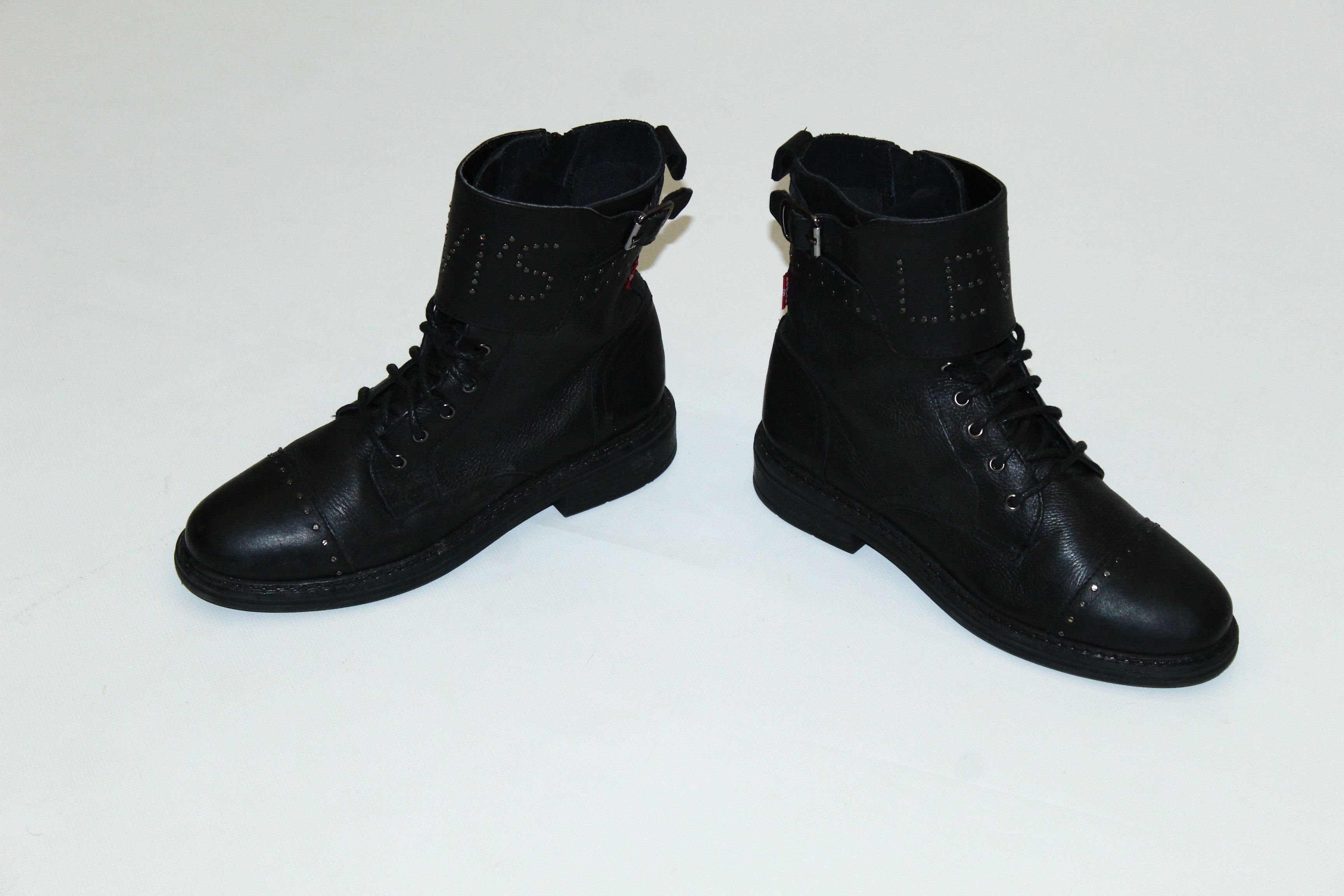 Levi's VTG🔥90s Levi's Studded Rivets Logo Biker Leather Shoes Size US 7 / EU 40 - 2 Thumbnail