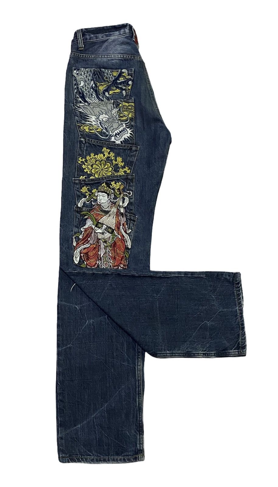 Japanese Brand KARAKURI Dragon Multipocket Embroidered Denim Jeans Size US 31 - 24 Thumbnail