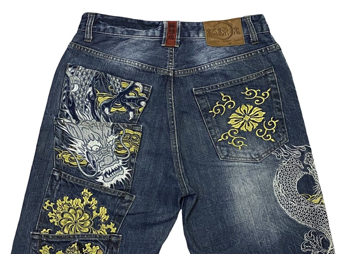 Japanese Brand KARAKURI Dragon Multipocket Embroidered Denim Jeans Size US 31 - 22 Thumbnail