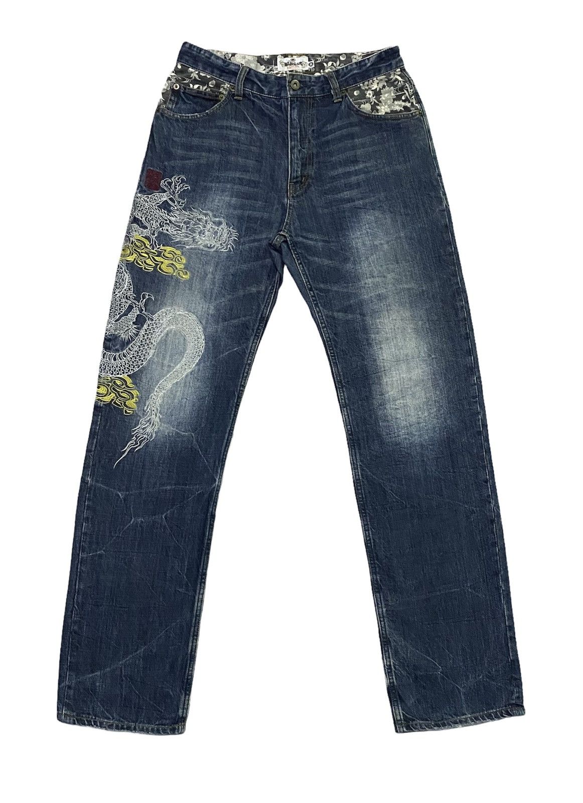 Japanese Brand KARAKURI Dragon Multipocket Embroidered Denim Jeans Size US 31 - 2 Thumbnail