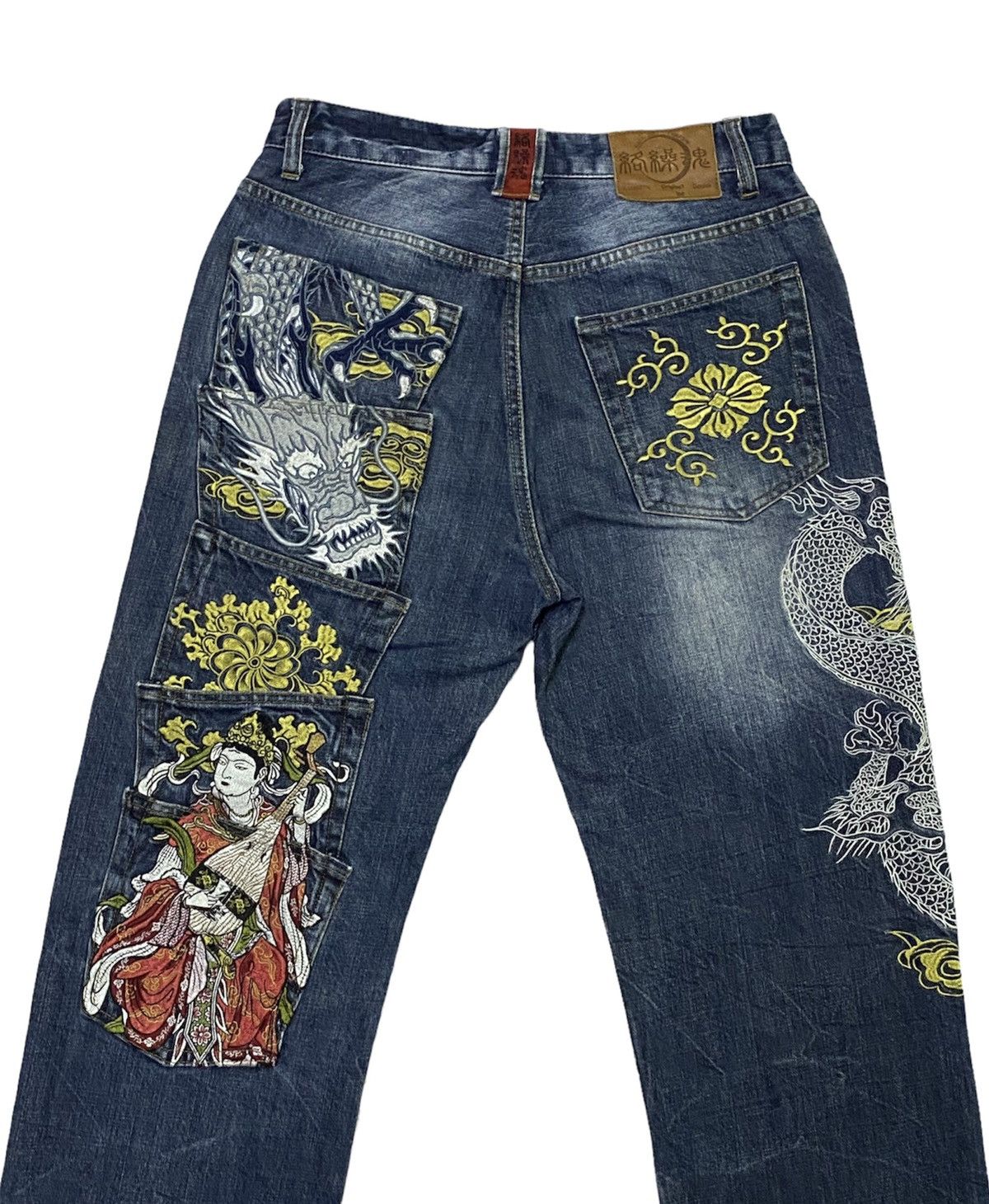 Japanese Brand KARAKURI Dragon Multipocket Embroidered Denim Jeans Size US 31 - 19 Thumbnail