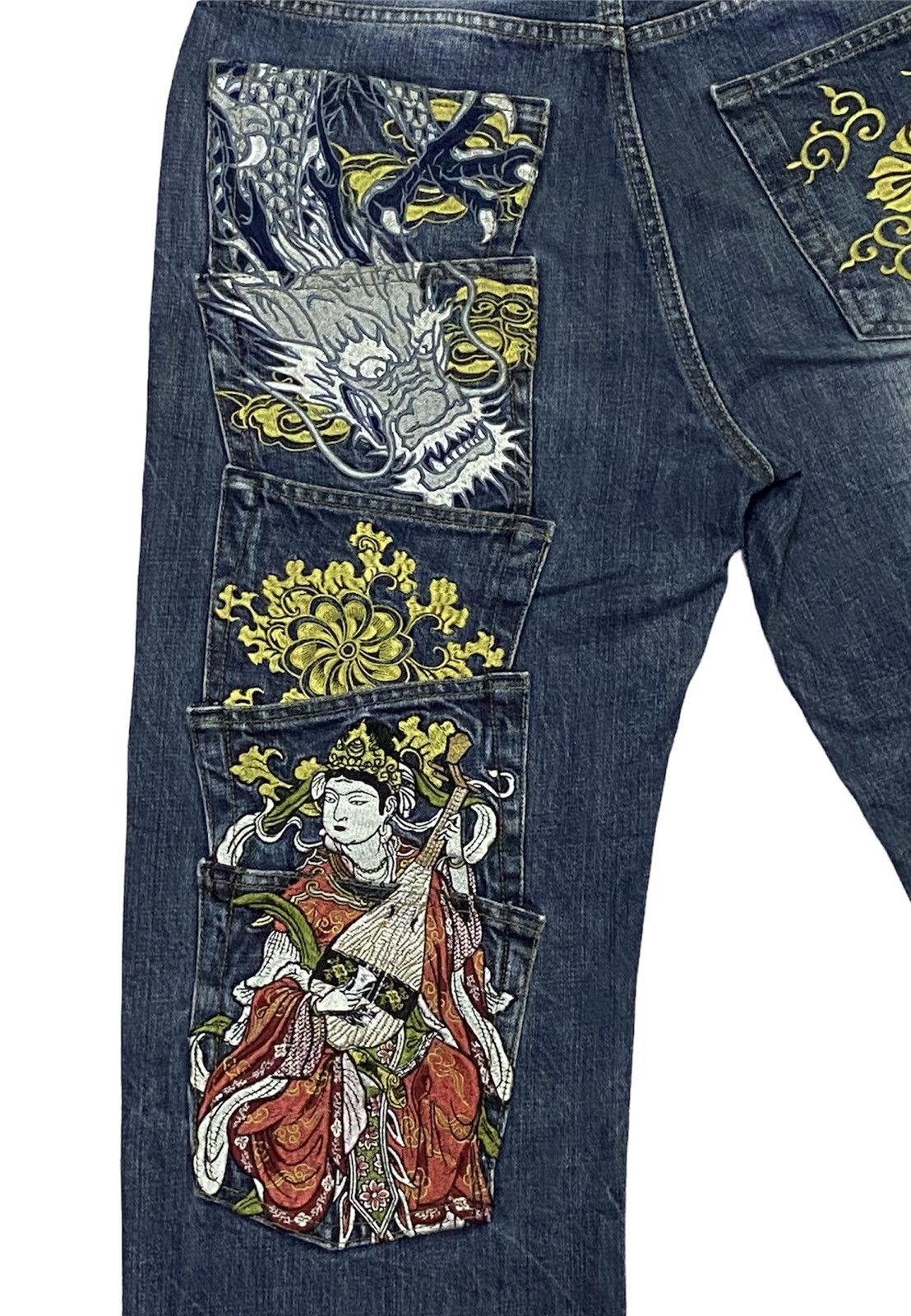 Japanese Brand KARAKURI Dragon Multipocket Embroidered Denim Jeans Size US 31 - 21 Thumbnail