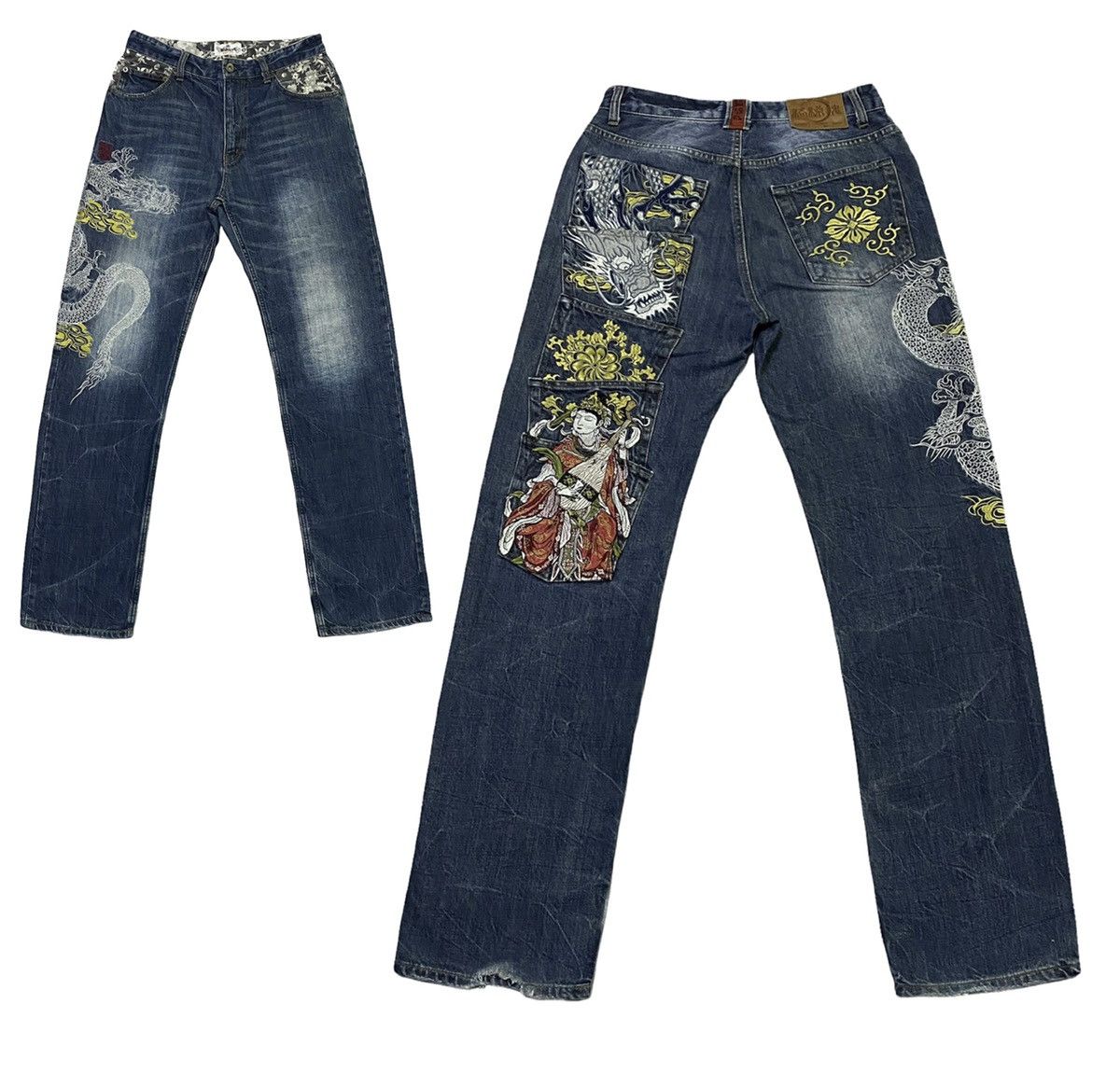 Japanese Brand KARAKURI Dragon Multipocket Embroidered Denim Jeans Size US 31 - 1 Thumbnail
