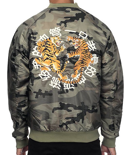 10 Deep 10 Deep Tiger Claw Camo Satin Bomber Jacket Grailed