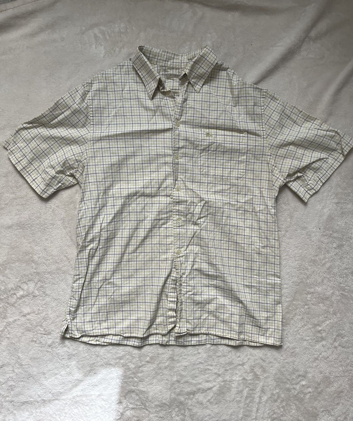 burberry grid short sleeve button up shirt