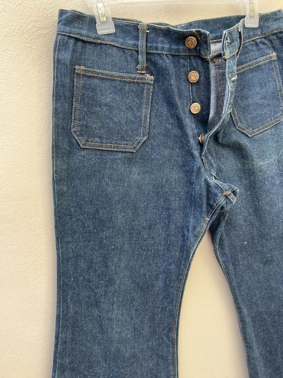 Vintage Super Flare VTG 70s Canton X-West Sun Fade Blue Denim Jeans Size US 31 - 4 Thumbnail
