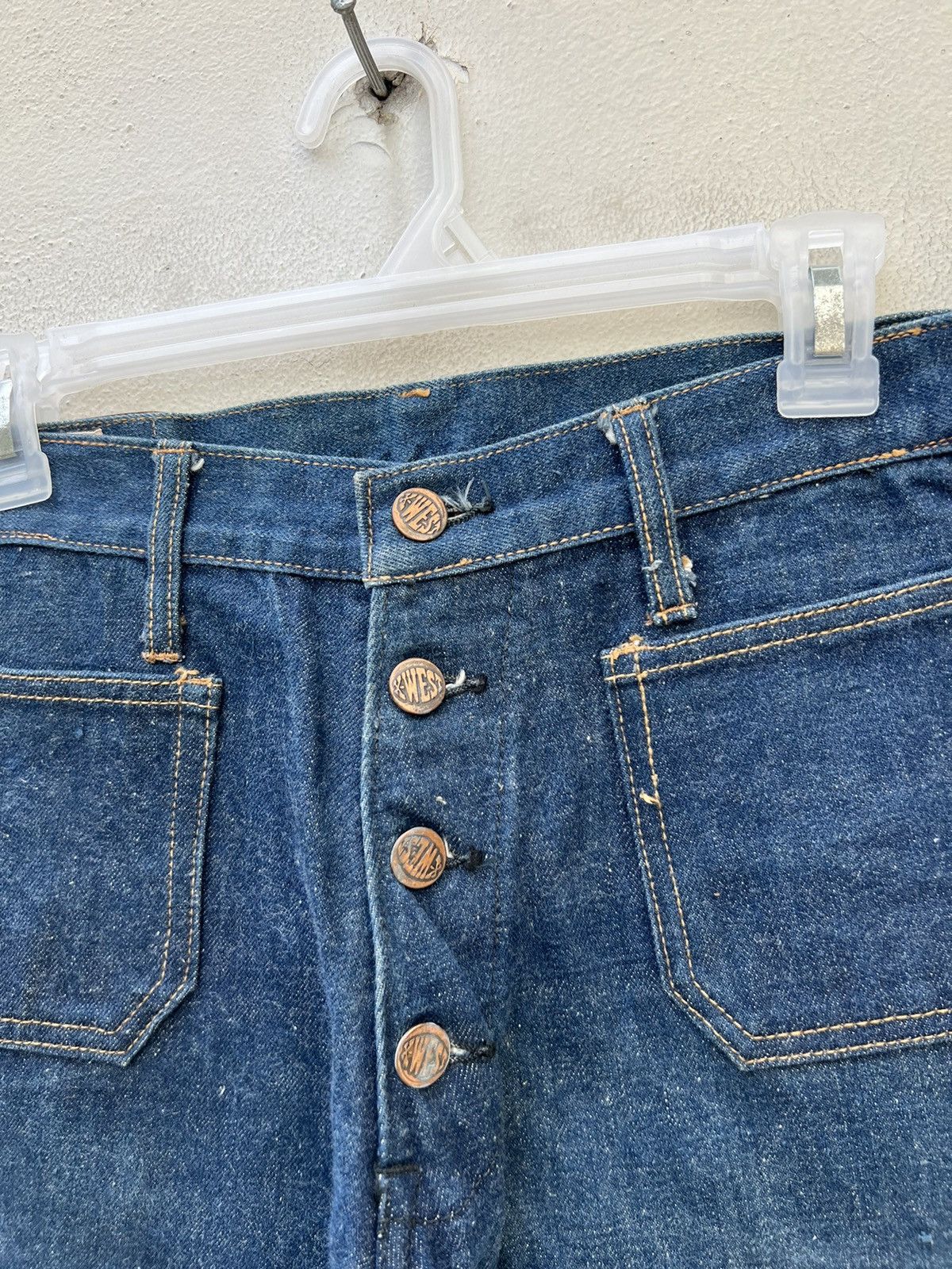Vintage Super Flare VTG 70s Canton X-West Sun Fade Blue Denim Jeans Size US 31 - 2 Thumbnail