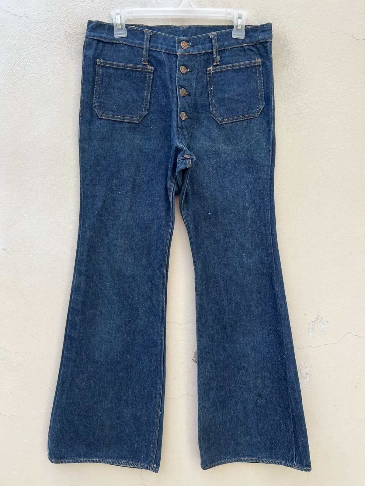 Vintage Super Flare VTG 70s Canton X-West Sun Fade Blue Denim Jeans Size US 31 - 1 Thumbnail
