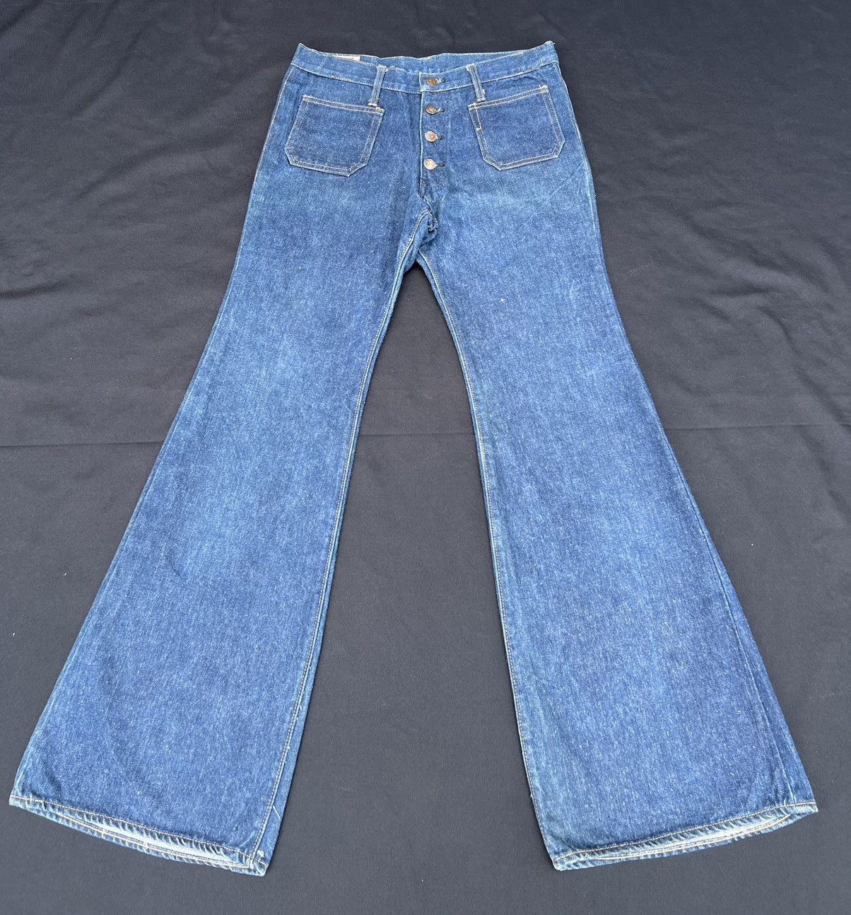 Vintage Super Flare VTG 70s Canton X-West Sun Fade Blue Denim Jeans Size US 31 - 19 Thumbnail