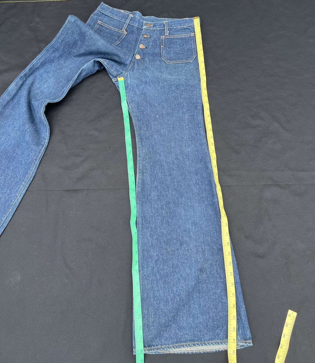 Vintage Super Flare VTG 70s Canton X-West Sun Fade Blue Denim Jeans Size US 31 - 22 Thumbnail