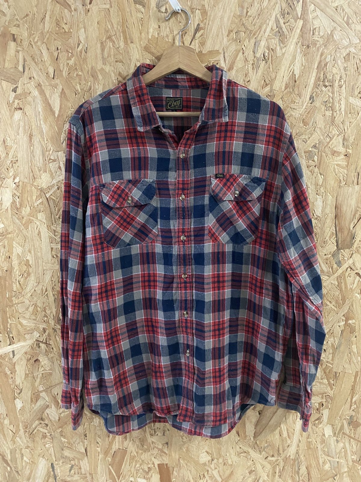 Obey Flannel Button Up Double Pocket