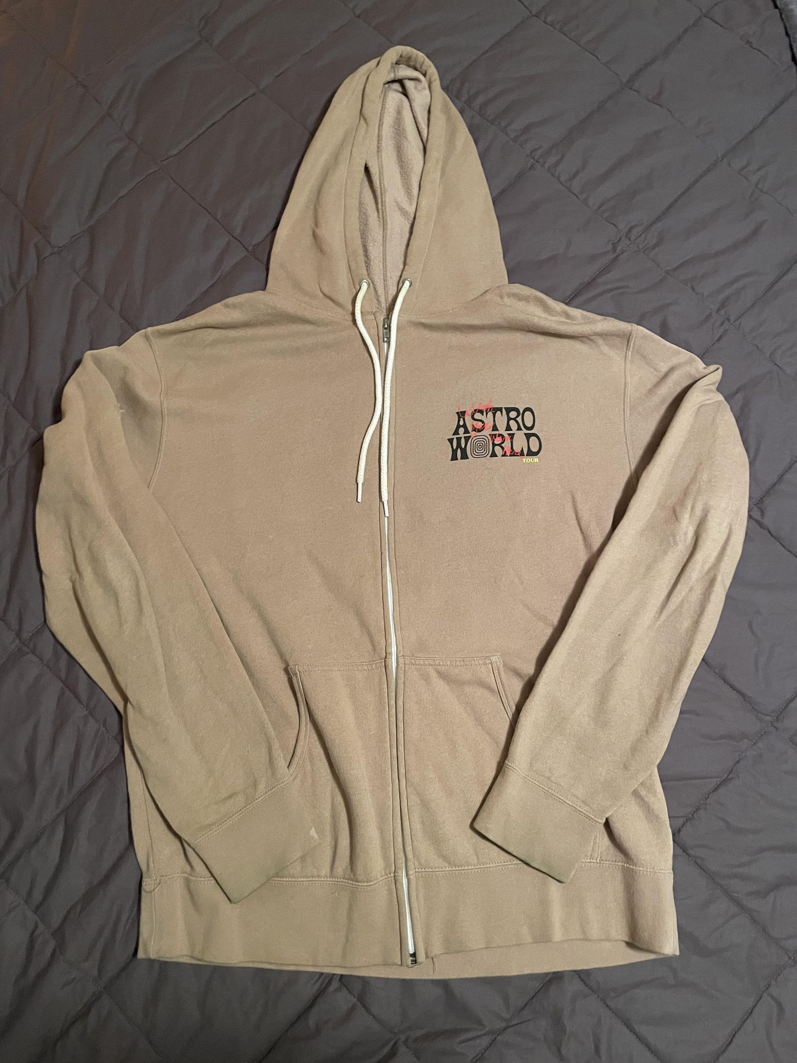 Travis Scott Astroworld Tour zip up hoodie tan Grailed