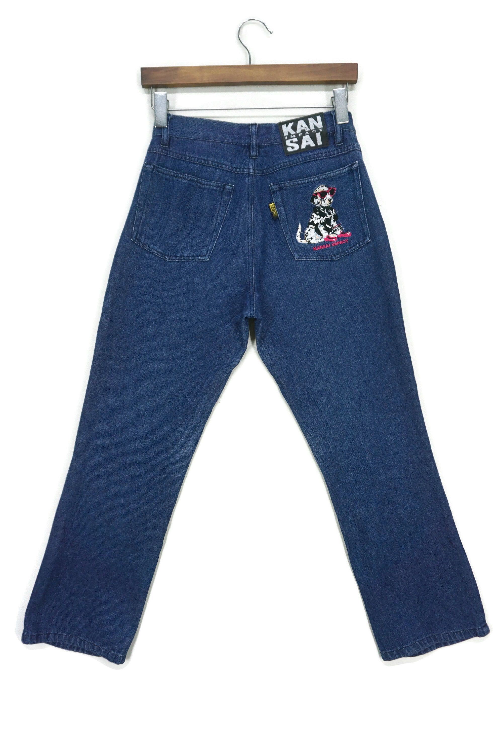image of Kansai Yamamoto x Vintage Kansai Impact Straight Leg Dog Embroidered Ankle Tapered in Blue, Women's