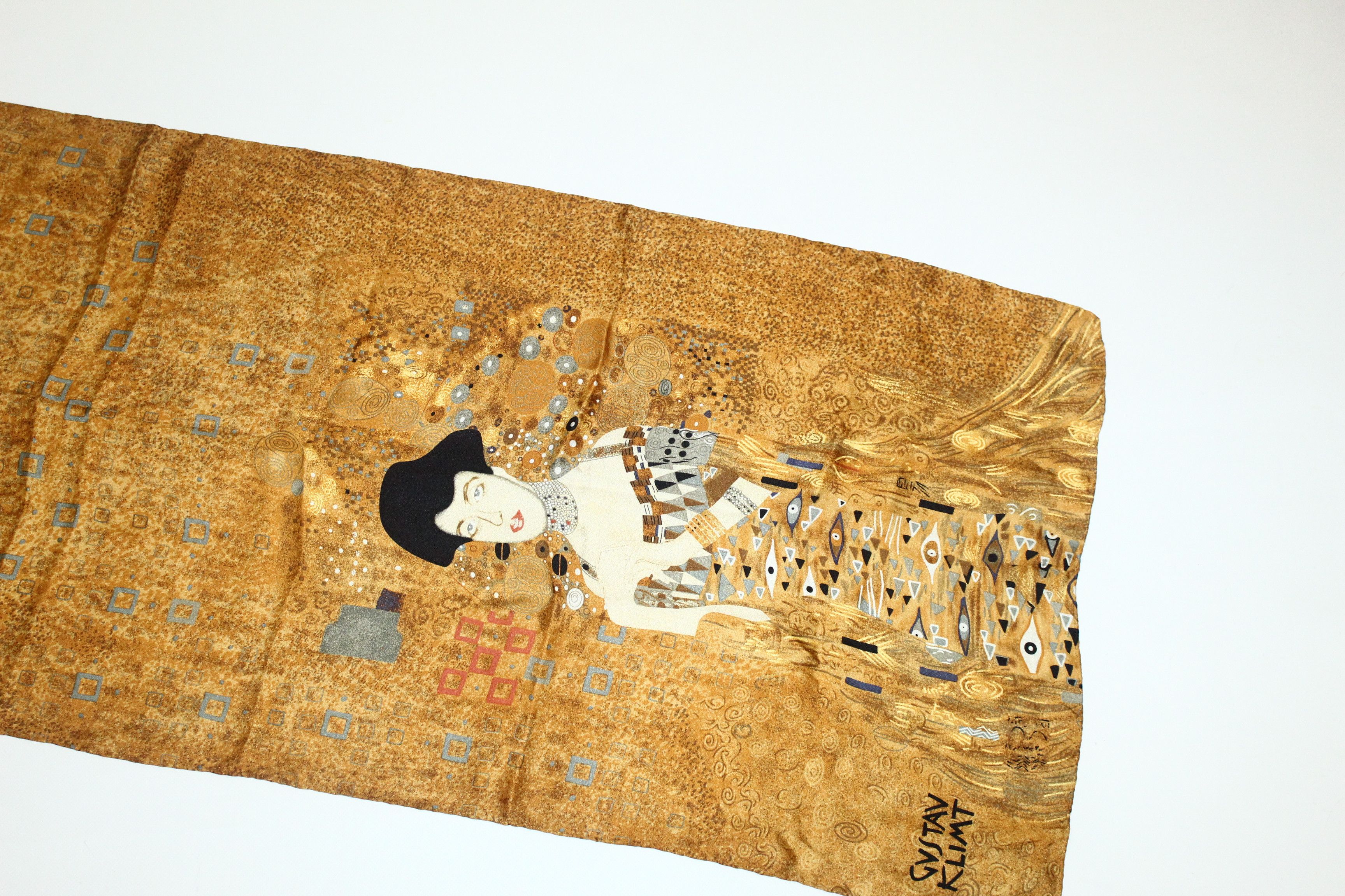 TALKING ABOUT THE ABSTRACTION Gustav Klimt Portrait Adele Bloch-Bauer Long Line SIlk Scarf Size ONE SIZE - 3 Thumbnail