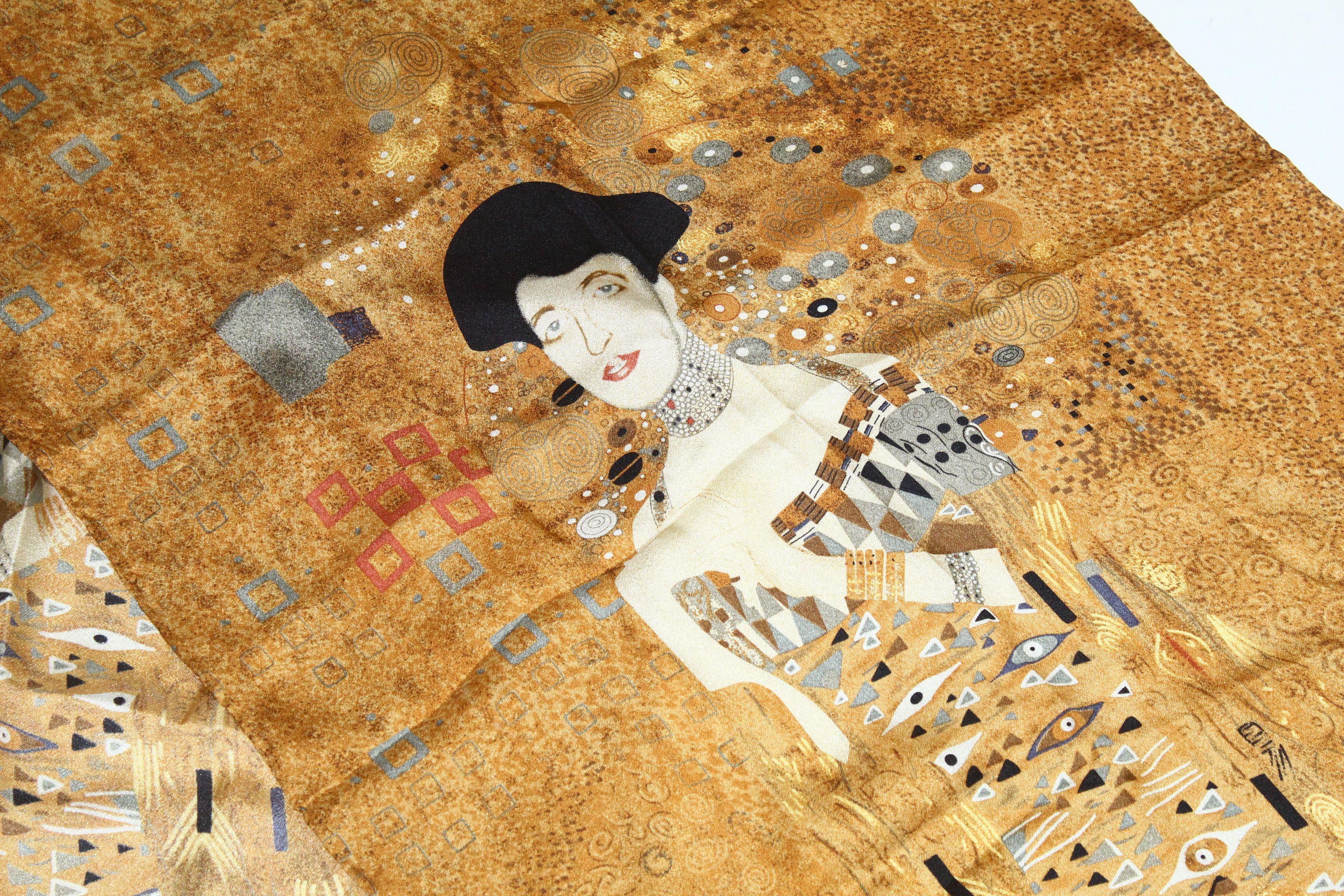 TALKING ABOUT THE ABSTRACTION Gustav Klimt Portrait Adele Bloch-Bauer Long Line SIlk Scarf Size ONE SIZE - 6 Thumbnail