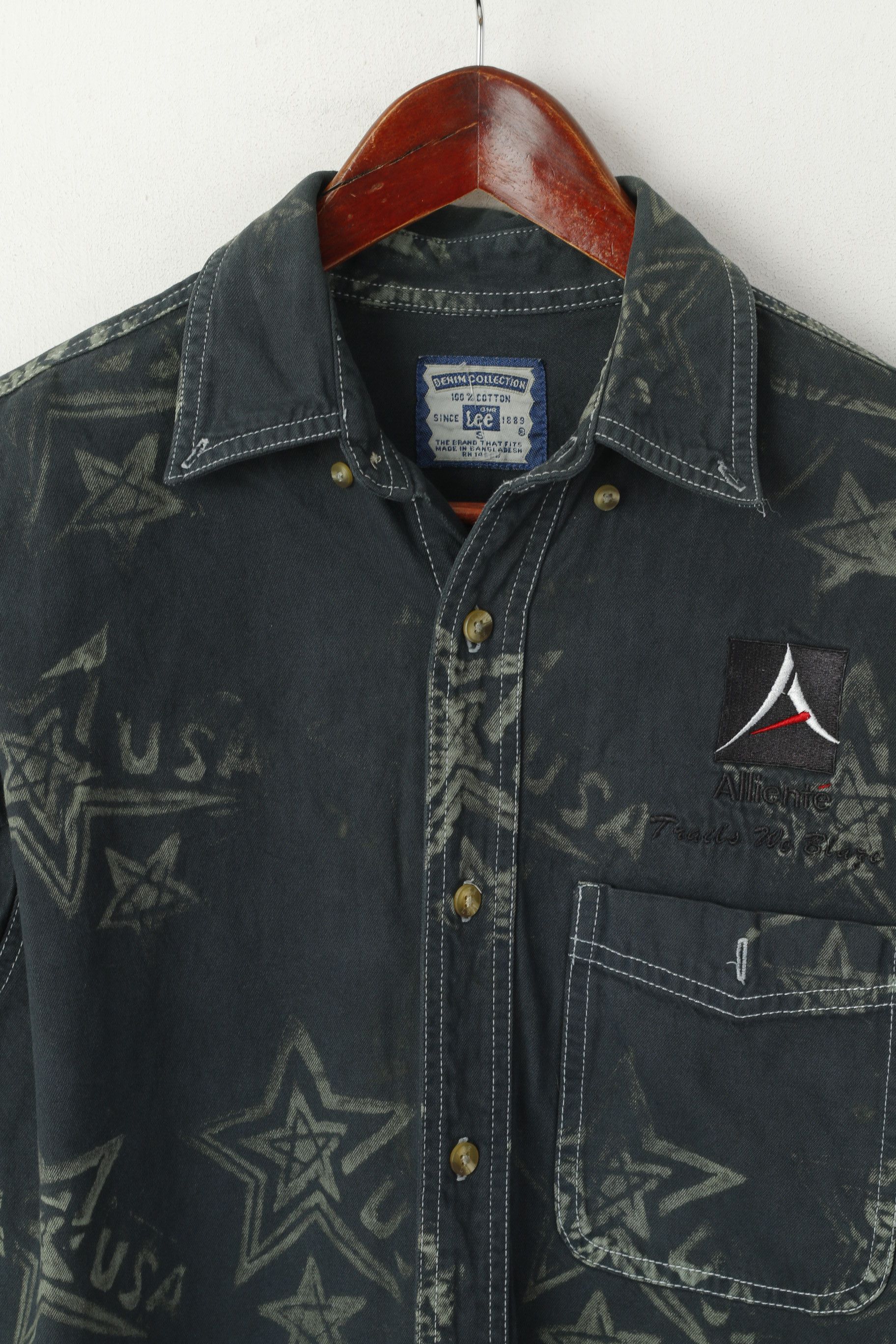 Lee Lee Men S Casual Shirt Navy Denim Cotton USA Stars 6781 Size US S / EU 44-46 / 1 - 3 Thumbnail