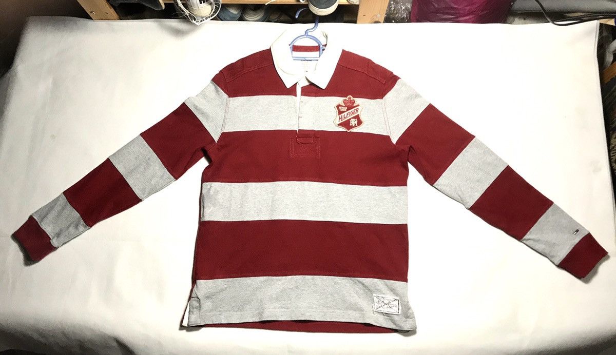 Tommy Hilfiger × Tommy Jeans × Vintage Thick Tommy Hilfiger Rugby Arm Padding Polo longsleeve 85 Size US M / EU 48-50 / 2 - 2 Thumbnail
