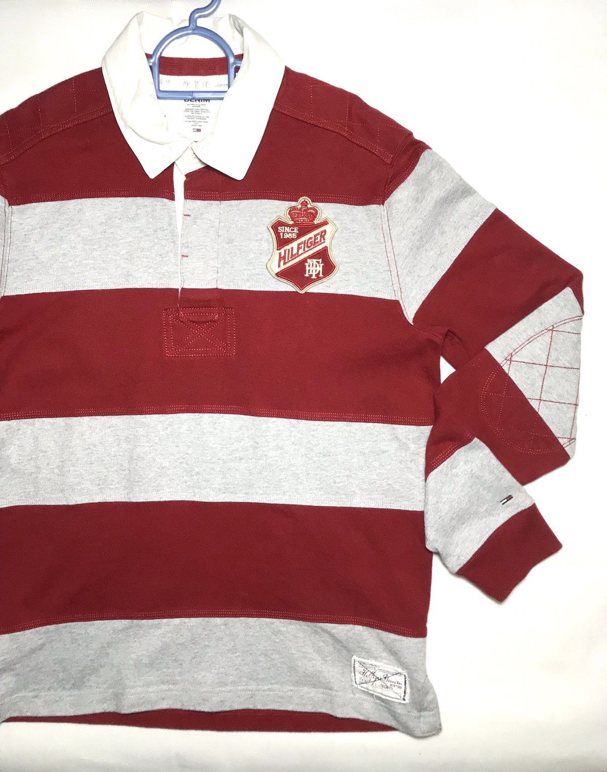 Tommy Hilfiger × Tommy Jeans × Vintage Thick Tommy Hilfiger Rugby Arm Padding Polo longsleeve 85 Size US M / EU 48-50 / 2 - 4 Thumbnail
