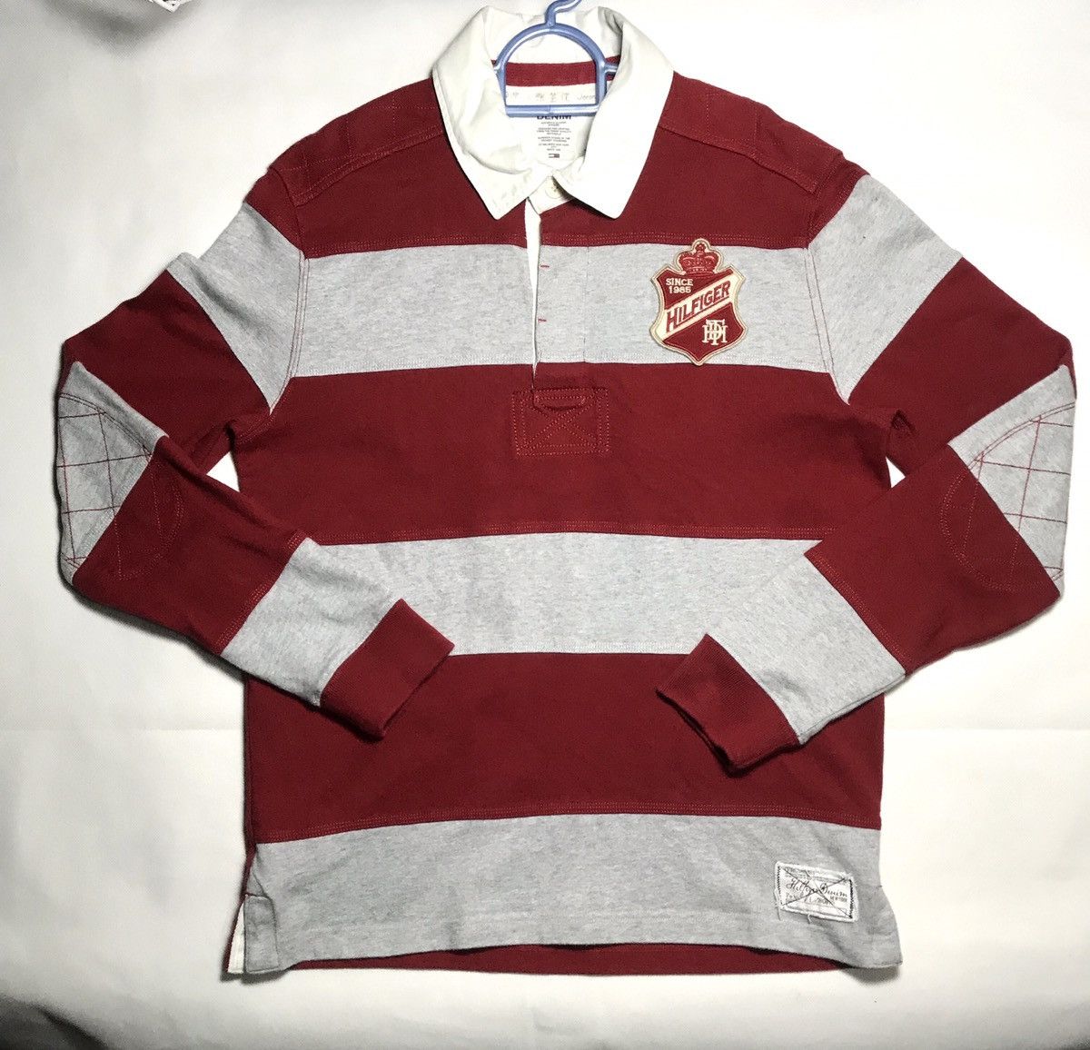 Tommy Hilfiger × Tommy Jeans × Vintage Thick Tommy Hilfiger Rugby Arm Padding Polo longsleeve 85 Size US M / EU 48-50 / 2 - 3 Thumbnail