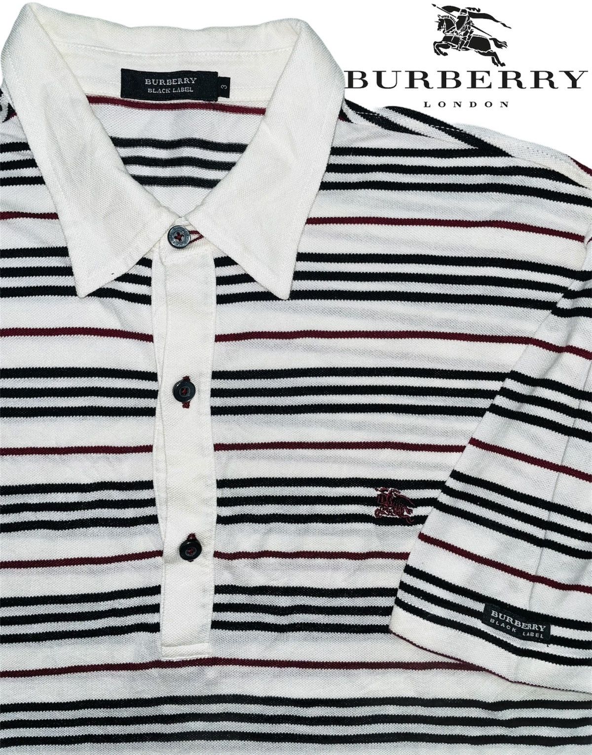 Burberry × Designer × Vintage Vintage Burberry Black Label Polo horizontal Stripes button Size US M / EU 48-50 / 2 - 1 Thumbnail