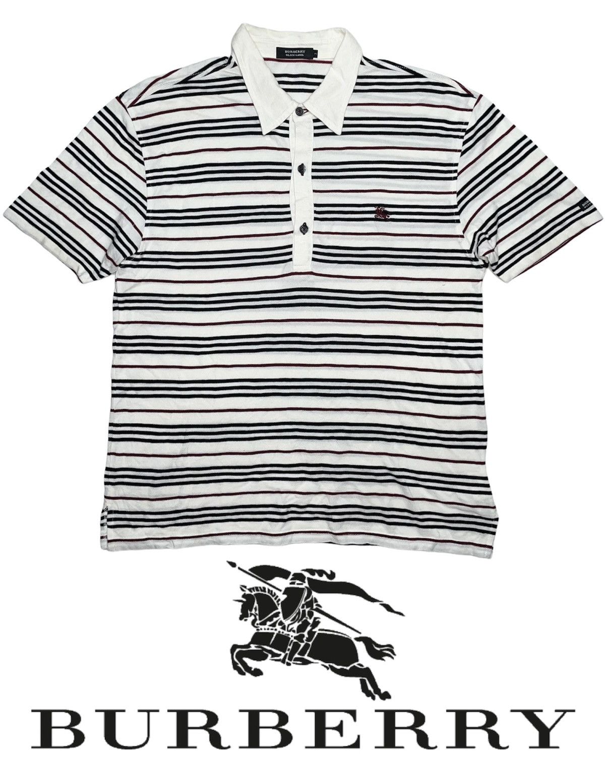 Burberry × Designer × Vintage Vintage Burberry Black Label Polo horizontal Stripes button Size US M / EU 48-50 / 2 - 3 Thumbnail
