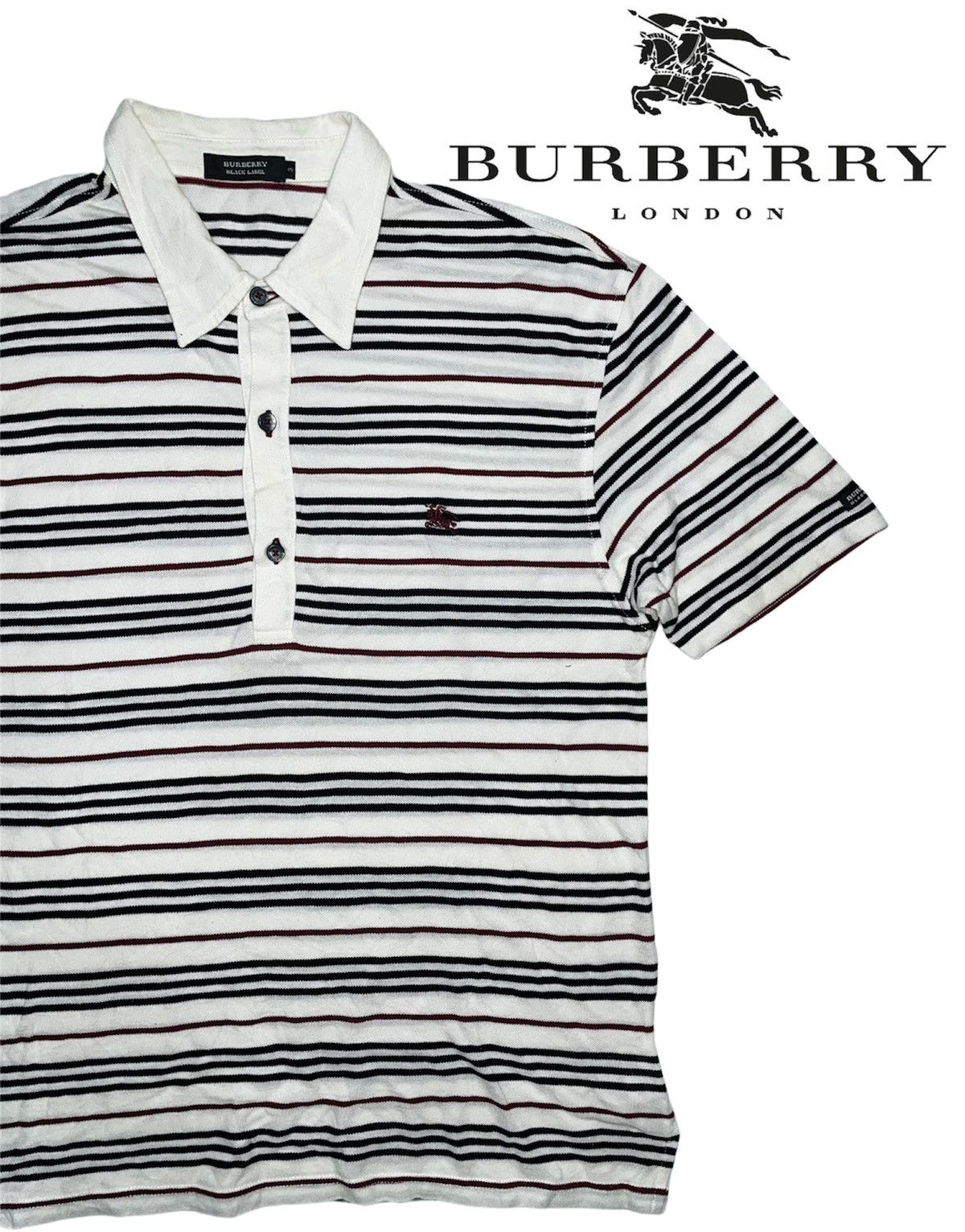 Burberry × Designer × Vintage Vintage Burberry Black Label Polo horizontal Stripes button Size US M / EU 48-50 / 2 - 2 Thumbnail