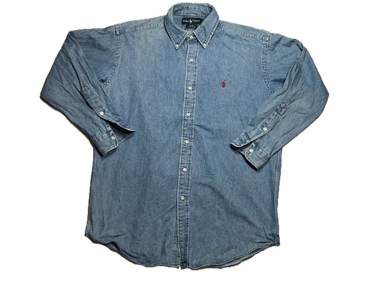 Polo Ralph Lauren × Ralph Lauren × Vintage Polo Ralph Lauren Red pony Denim Jean buttonUp shirt vintage Size US M / EU 48-50 / 2 - 2 Thumbnail