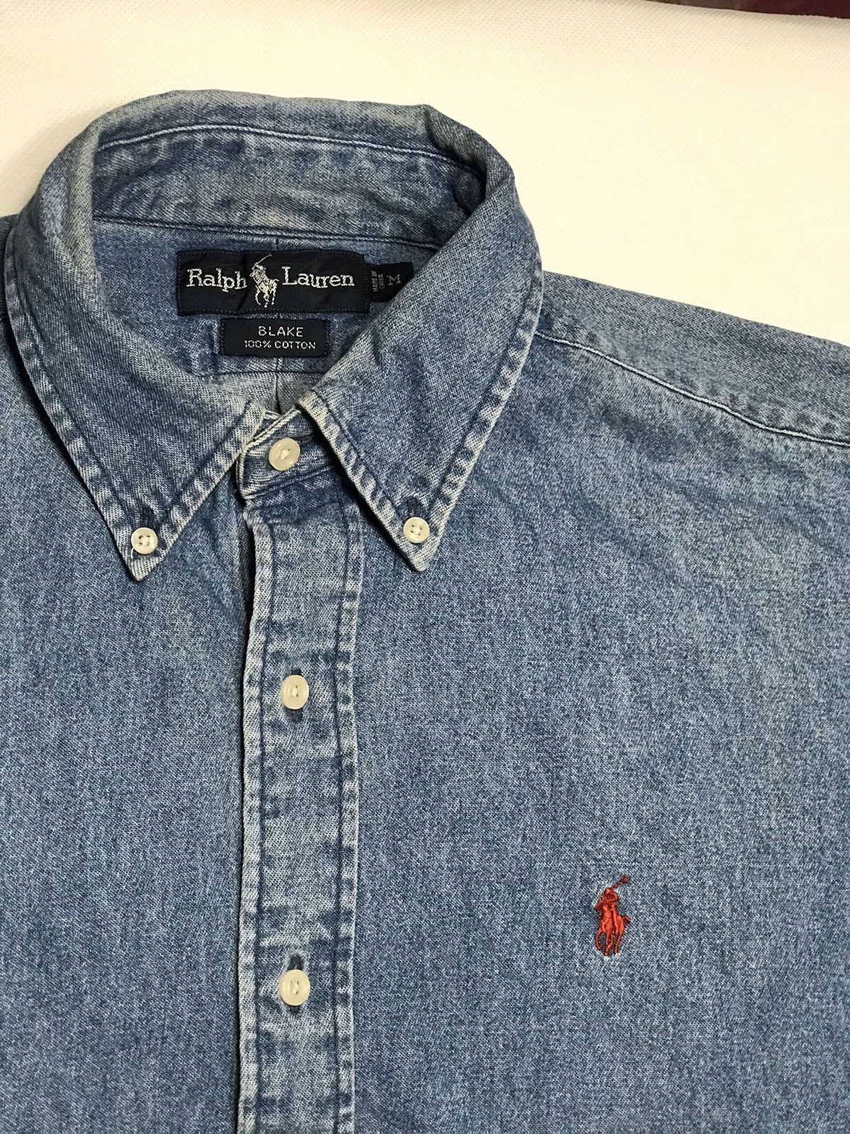 Polo Ralph Lauren × Ralph Lauren × Vintage Polo Ralph Lauren Red pony Denim Jean buttonUp shirt vintage Size US M / EU 48-50 / 2 - 7 Thumbnail