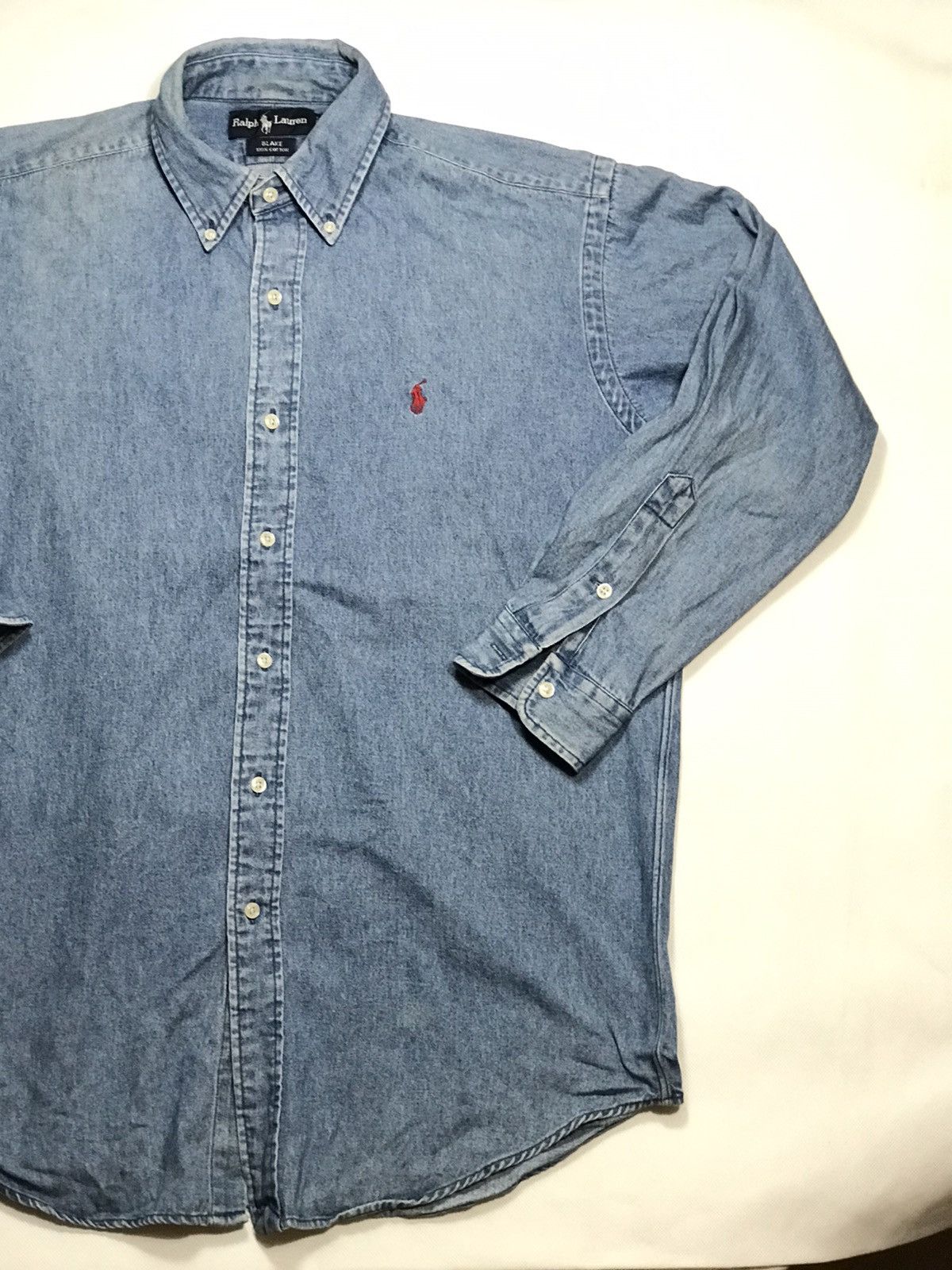 Polo Ralph Lauren × Ralph Lauren × Vintage Polo Ralph Lauren Red pony Denim Jean buttonUp shirt vintage Size US M / EU 48-50 / 2 - 4 Thumbnail