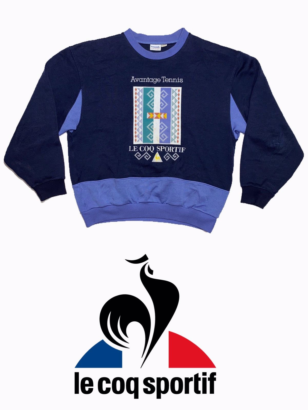 Le Coq Sportif × Vintage Vintage 90s Le Coq Sportif sweatshirt embroidery Aztec teni Size US L / EU 52-54 / 3 - 1 Thumbnail