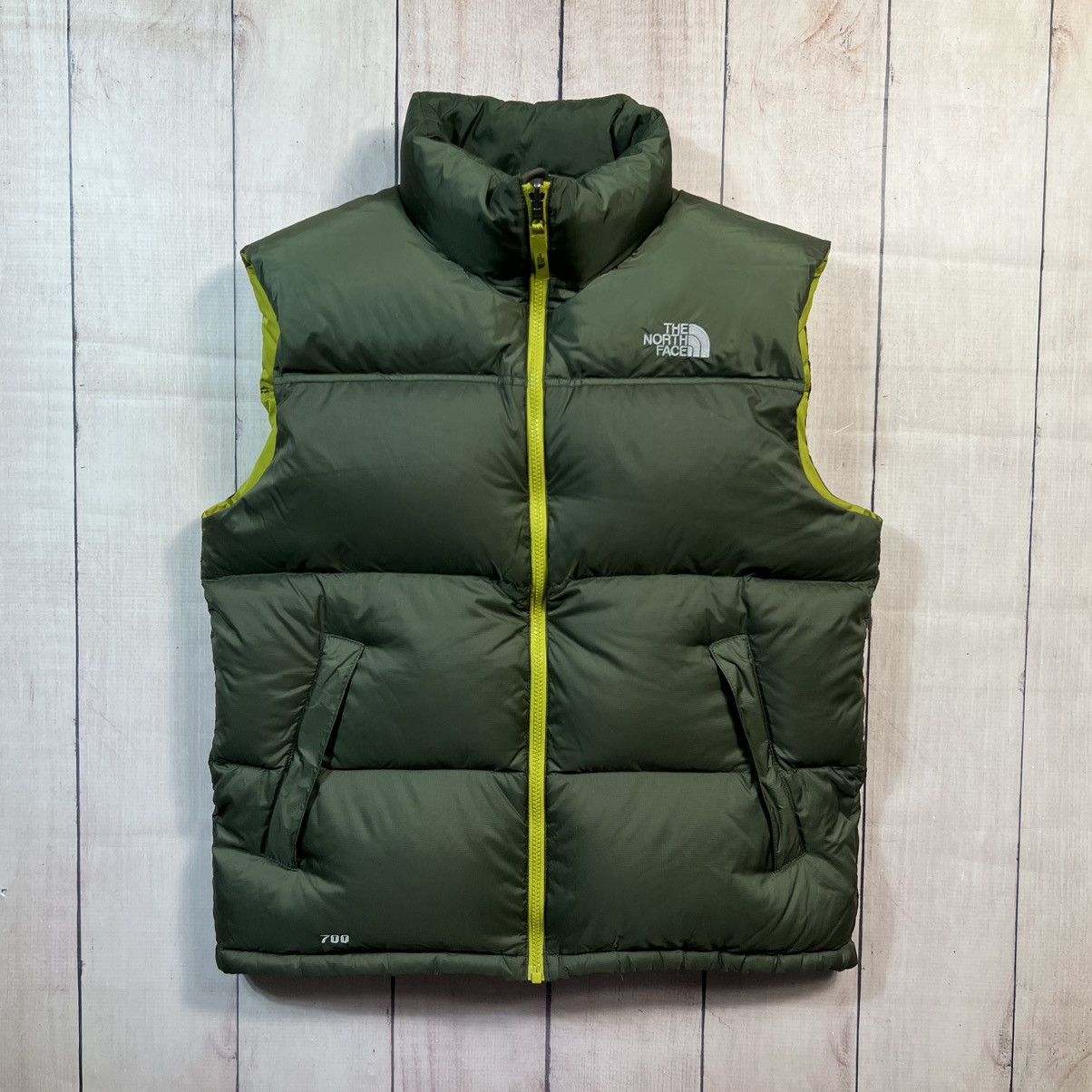 image of Outdoor Life x The North Face Puffer Vest Nuptse 700 Gilet Khaki Green, Men's (Size Medium)