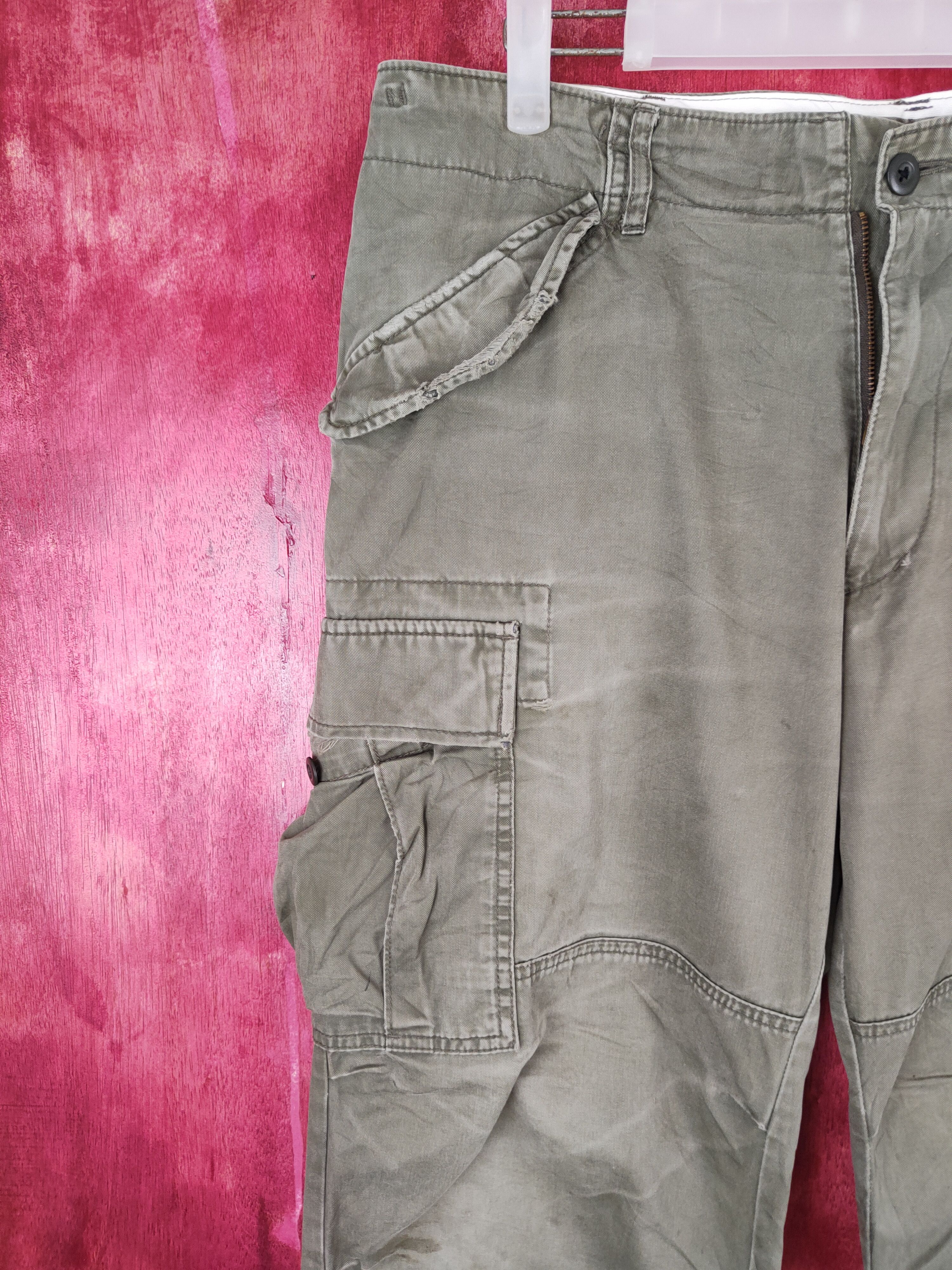 Japanese Brand Uniqlo Green Faded Multi Pocket Tactical Cargo Pants #S631 Size US 37 - 3 Thumbnail