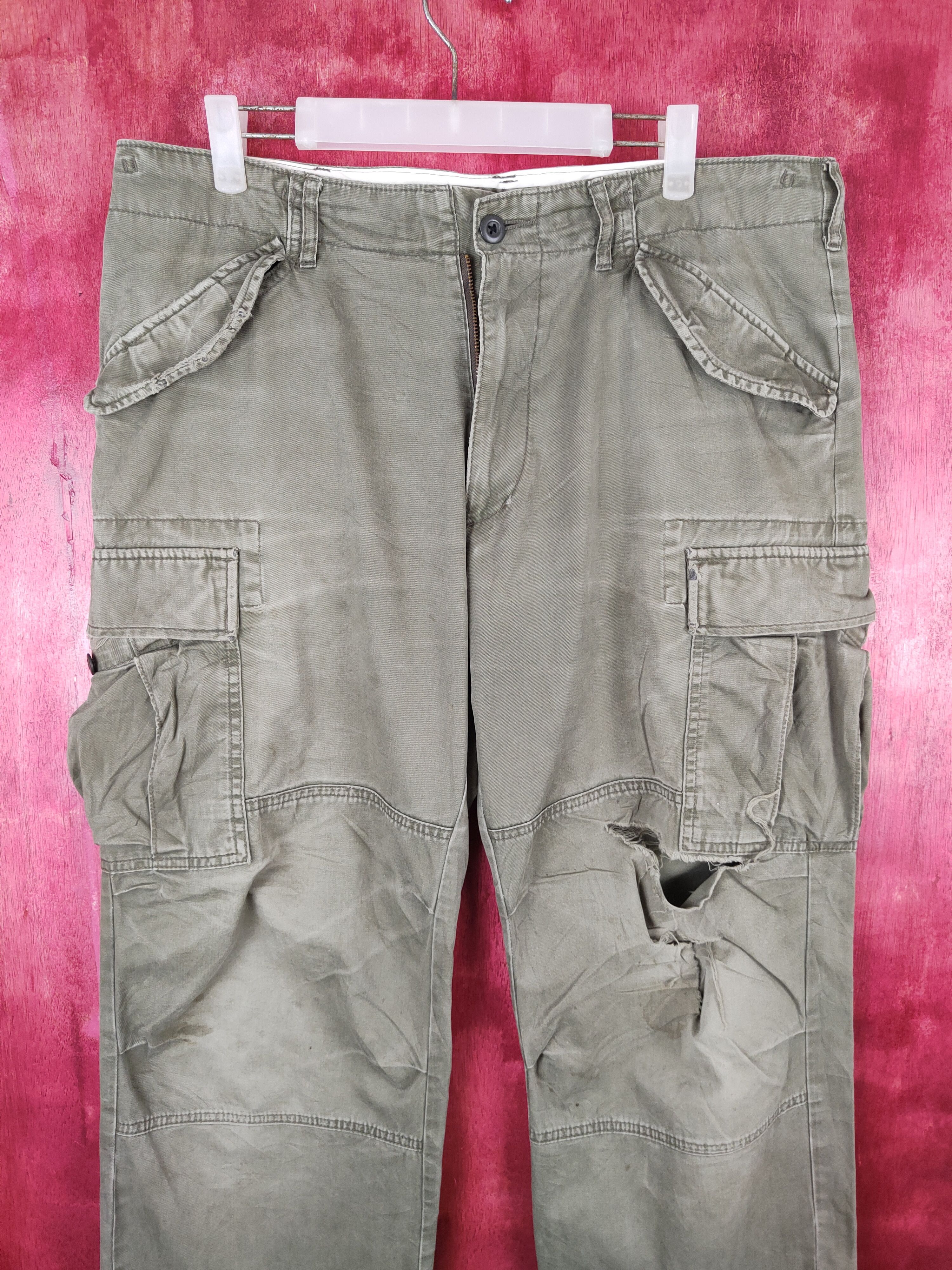 Japanese Brand Uniqlo Green Faded Multi Pocket Tactical Cargo Pants #S631 Size US 37 - 2 Thumbnail