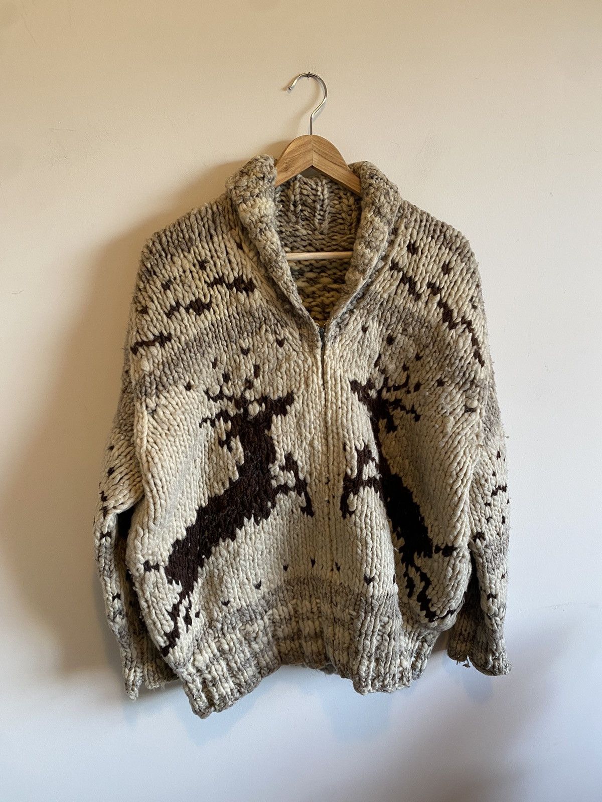 1960s Hand Knit wool cowichan sweater Canada 60s 70s vtg - Tops