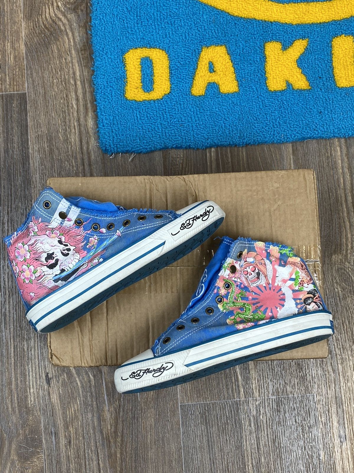Christian Audigier Ed Hardy sculls distressed hi top blue shoes sneakers Size US 7 / EU 40 - 1 Thumbnail