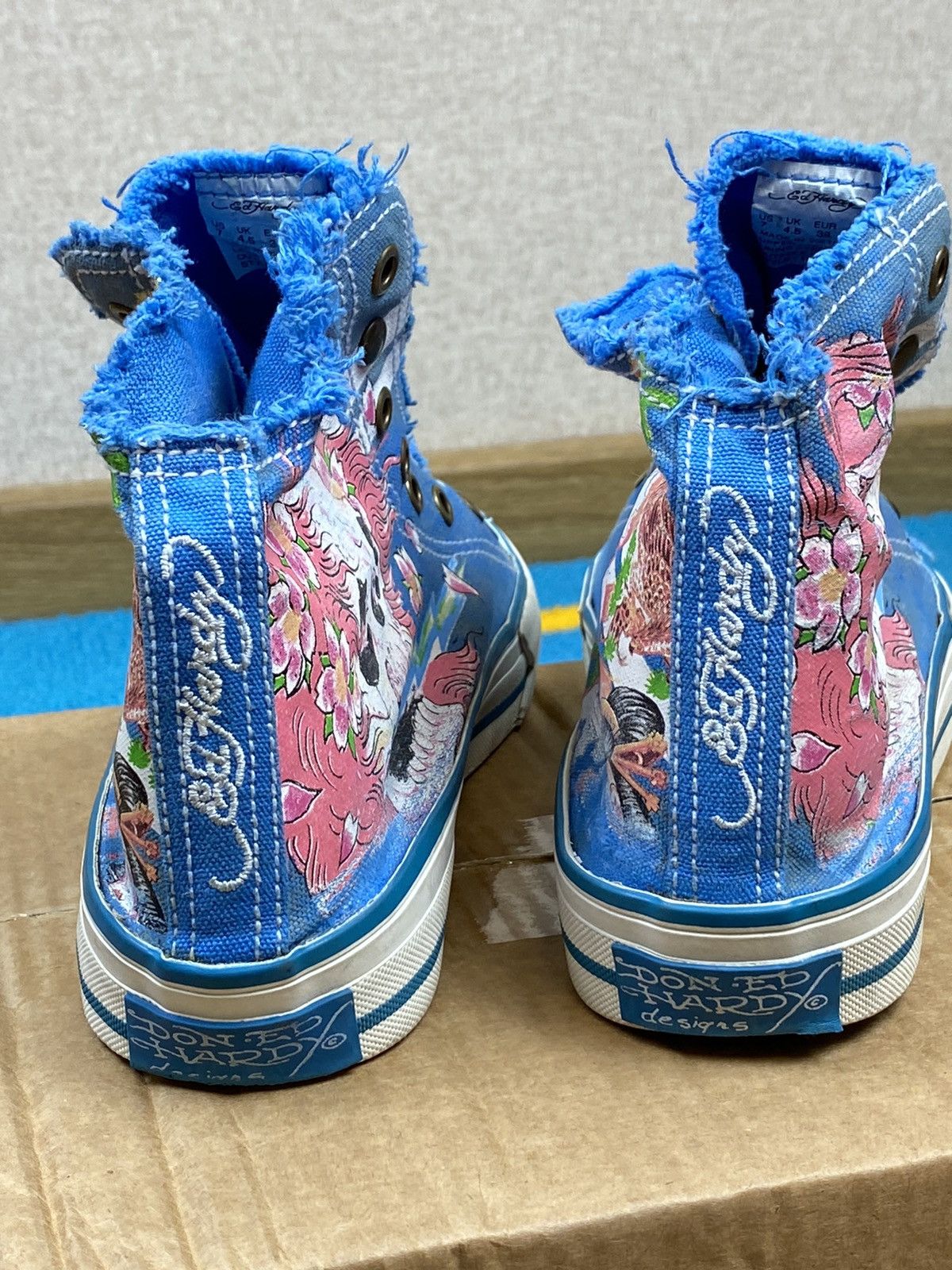 Christian Audigier Ed Hardy sculls distressed hi top blue shoes sneakers Size US 7 / EU 40 - 8 Thumbnail