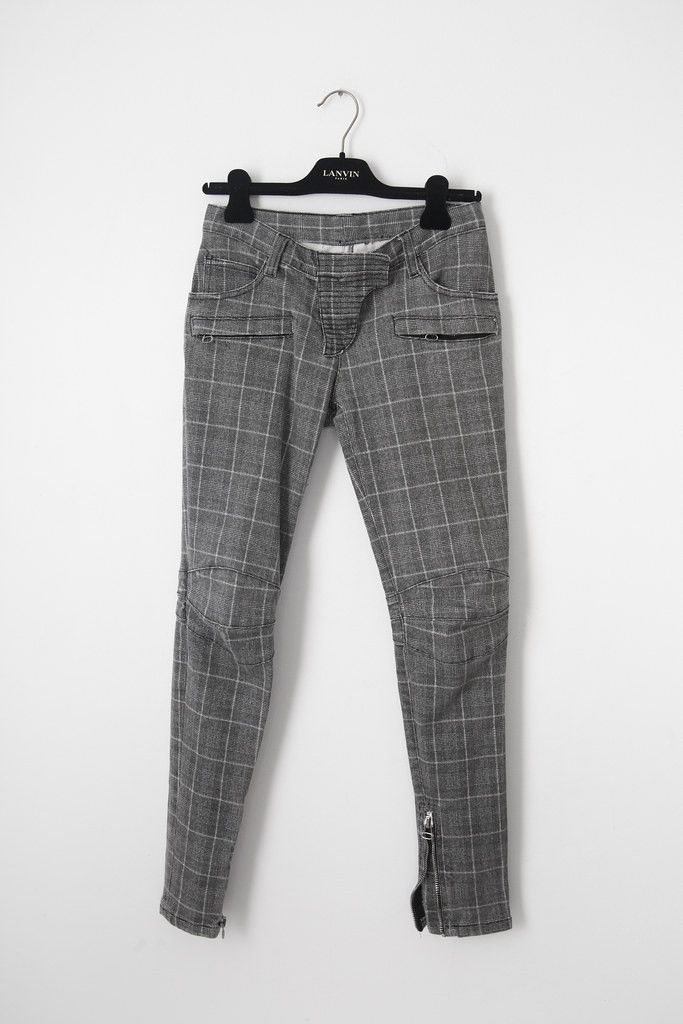 Balmain AW08 tartan biker denim jeans Size 27" / US 4 / IT 40 - 1 Thumbnail