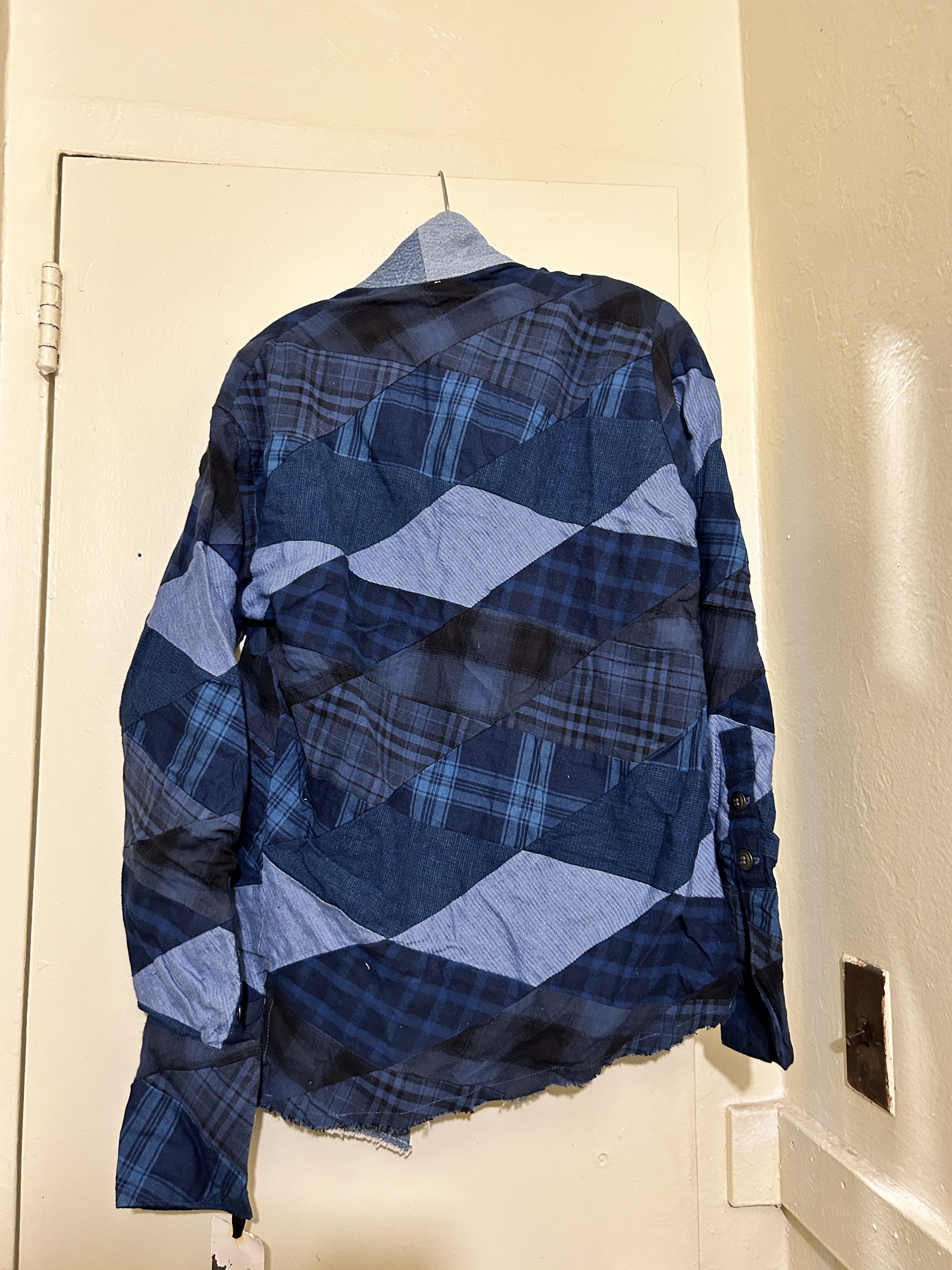 Patchwork upcycled denim jacket Overshirt Distressed size 1