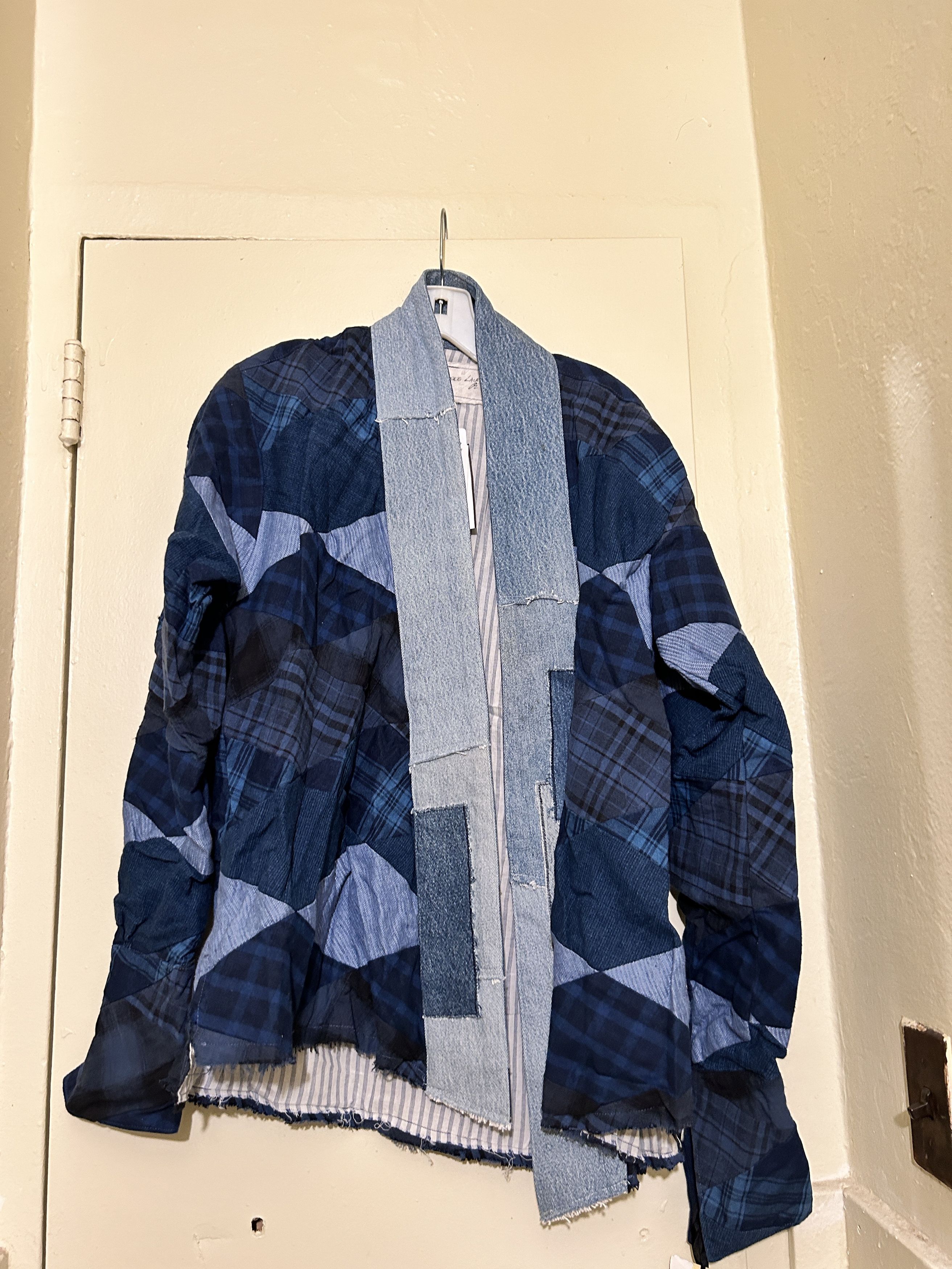 Patchwork upcycled denim jacket Overshirt Distressed size 1