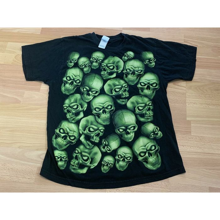 707 90s Rare VTG 707 Green Skull Pile Men s Shirt Travis Scott