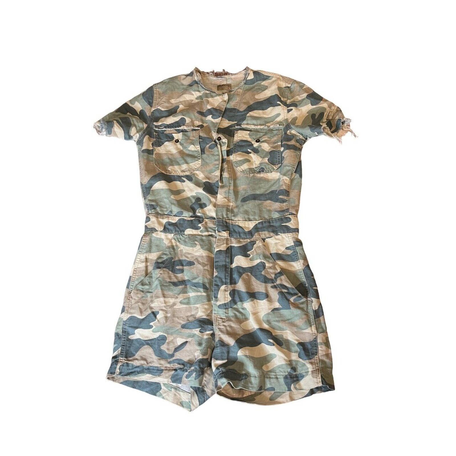 MOTHER The Fixer cut Camo Romper Disstressed S