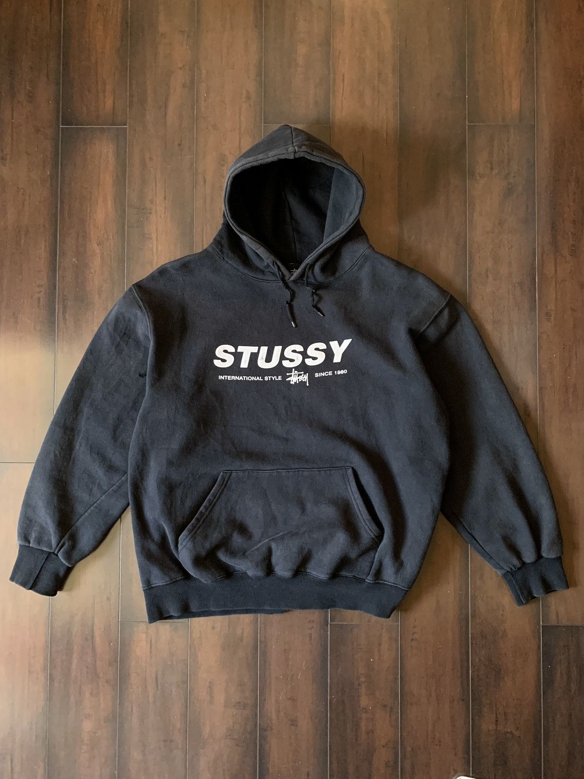 Vintage Stussy Hoodie Made In USA Streetwear International Pullover Black  Large 